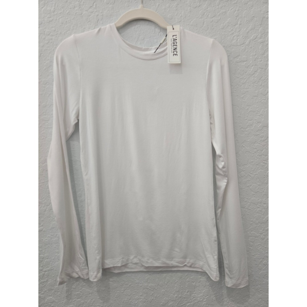 L‎ AGENCE Tess Long Sleeve Crew Neck Top White M Lightweight Made in USA